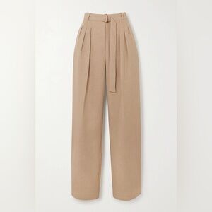 FRANKIE SHOP Belted Straight Pants in Natural Beige